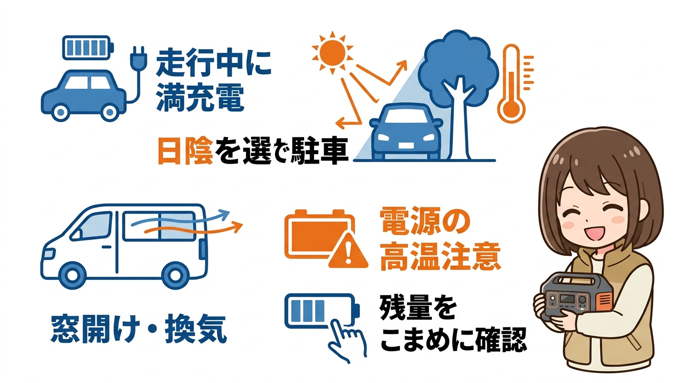 走行充電や夏の保管など車中泊での運用術