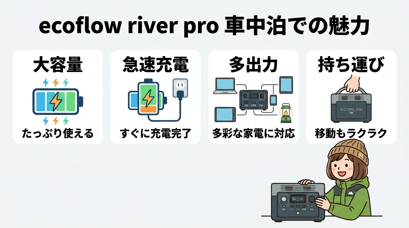 ecoflow river pro 車中泊での魅力