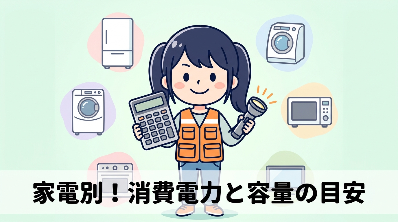 家電別の消費電力と必要容量の目安