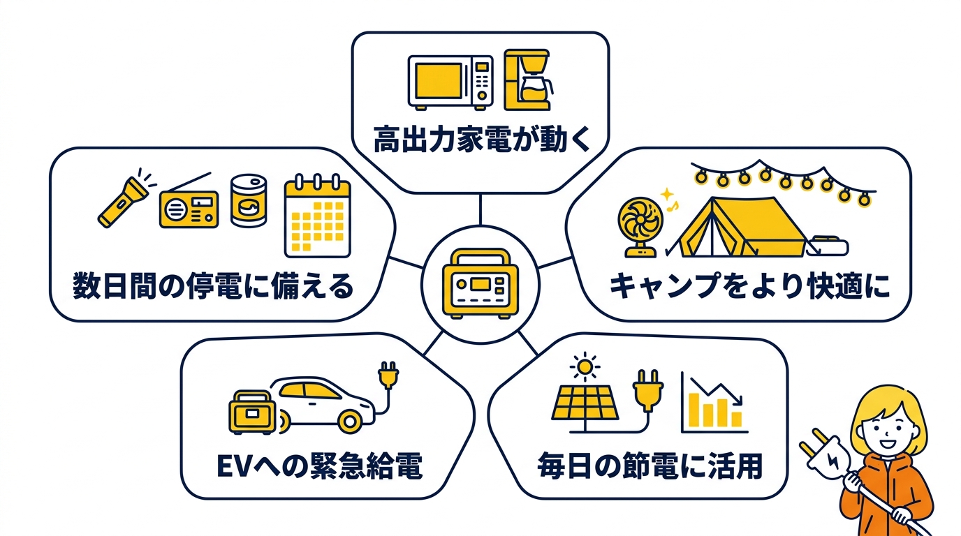 2000Wh以上の大容量ポータブル電源を選ぶメリット6つ