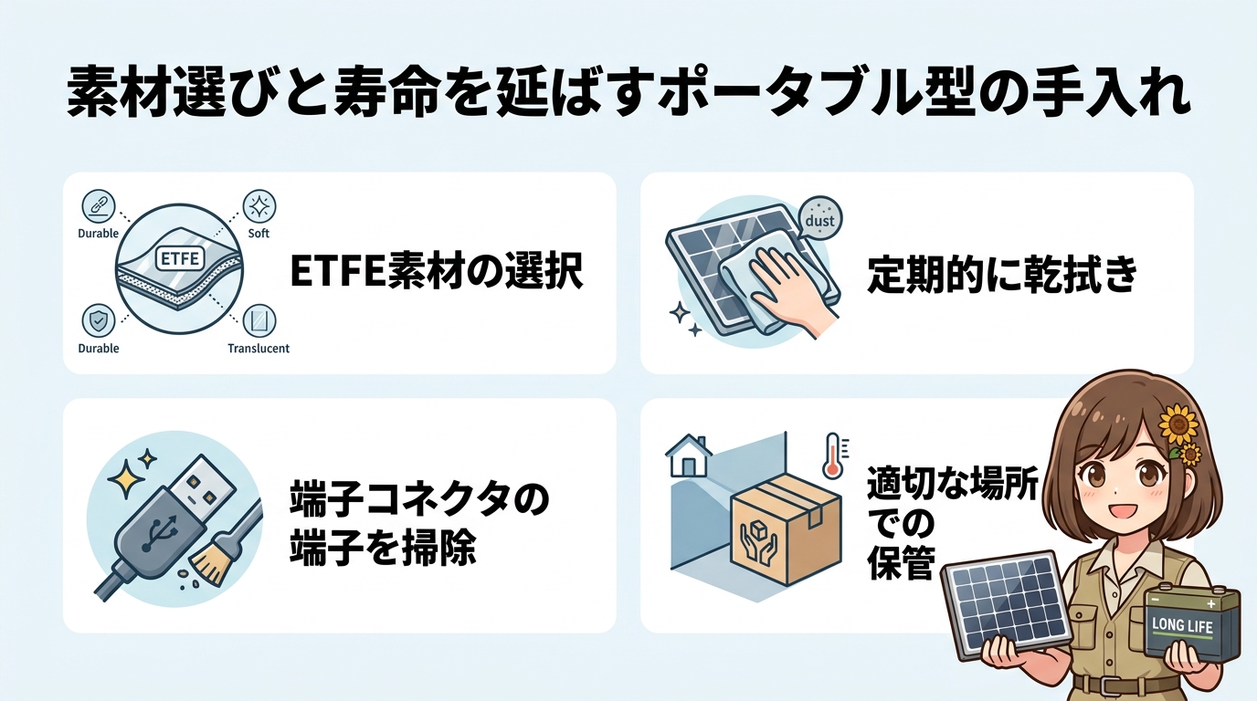 素材選びと寿命を延ばすポータブル型の手入れ