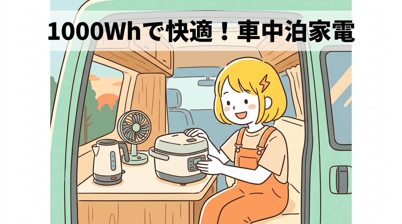 1000Whで動かせる家電（車中泊・連泊）