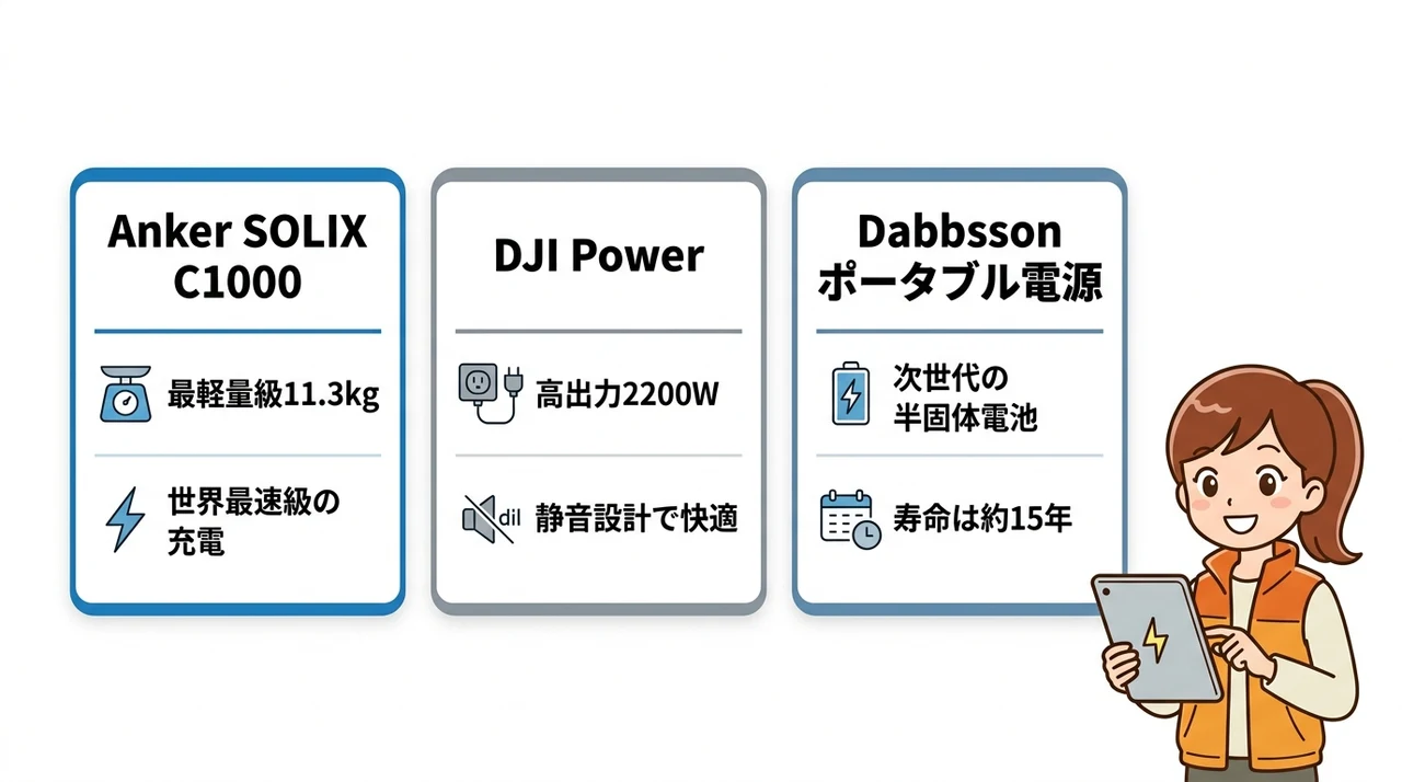 競合ポータブル電源3選とのスペック比較