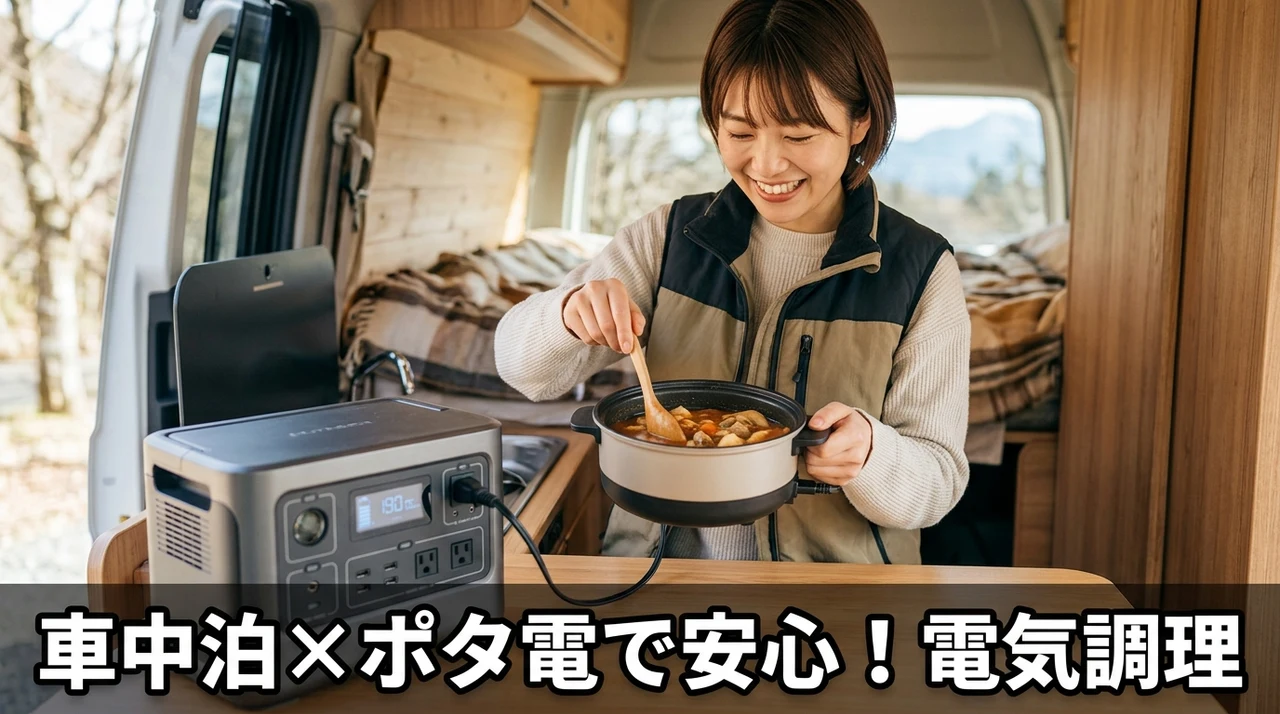 車中泊でポータブル電源と電気調理器を使う基本