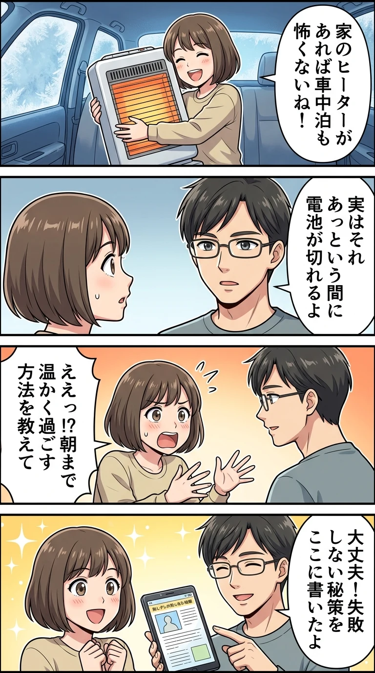 車中泊 ポータブル電源 セラミックヒーター 使える