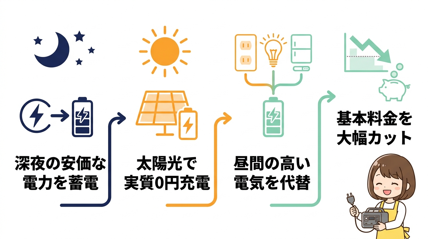 ポータブル電源で電気代を節約する仕組みを解説