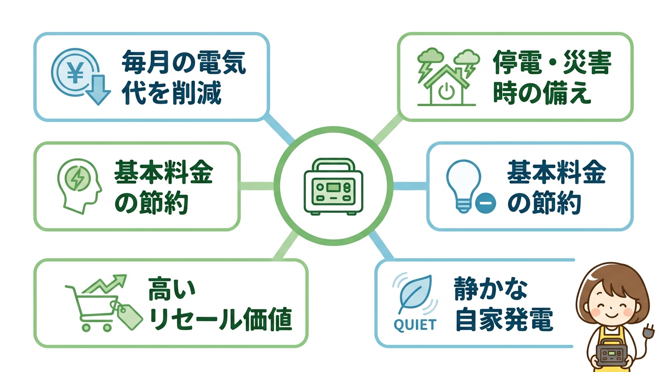 ポータブル電源で電気代を節約するメリット5つ