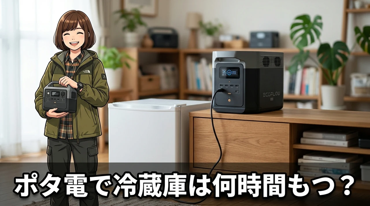 ポータブル電源で冷蔵庫は何時間もつ？容量別の目安