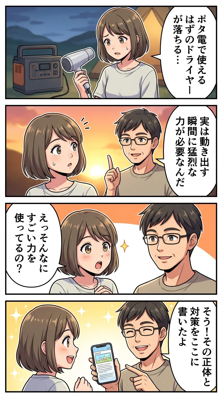 ポタ電 ドライヤー 使えるはず 落ちる