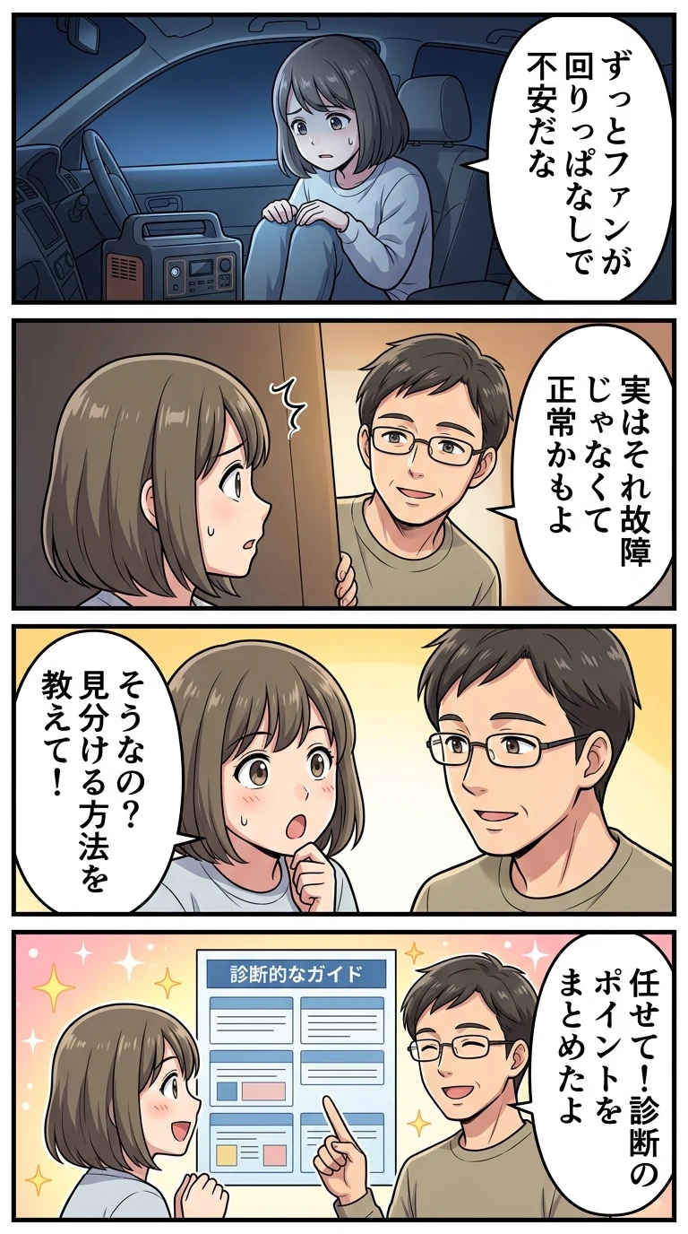 ポタ電 ファン 回りっぱなし うるさい