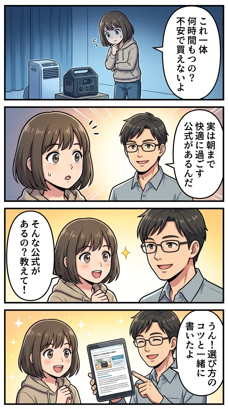 ポータブル電源 スポットクーラー 何時間