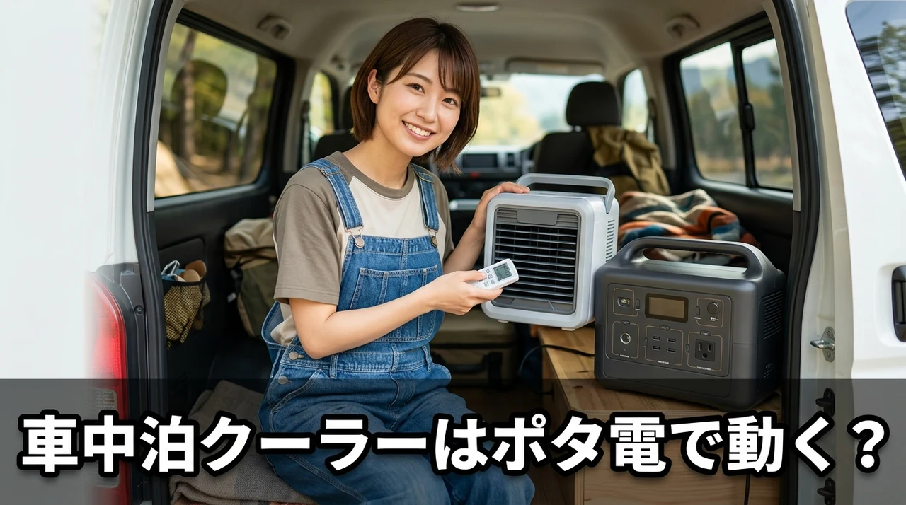 車中泊クーラーはポータブル電源で動かせるのか？