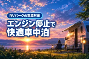 RVパーク車中泊でエンジンかけずに快適に過ごせる？暑さ寒さ対策と電源の選び方