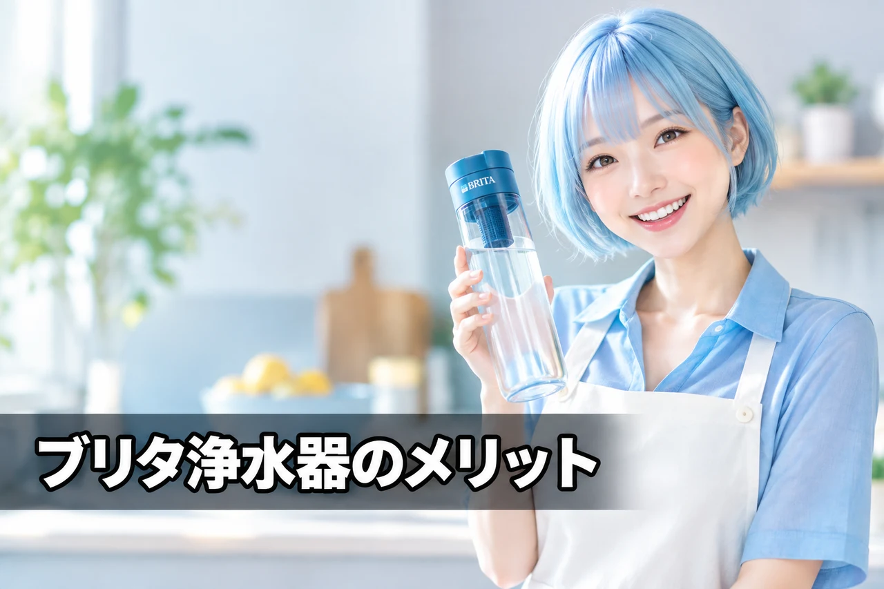 ブリタ ボトル型浄水器のメリットをイメージした写真風の画像