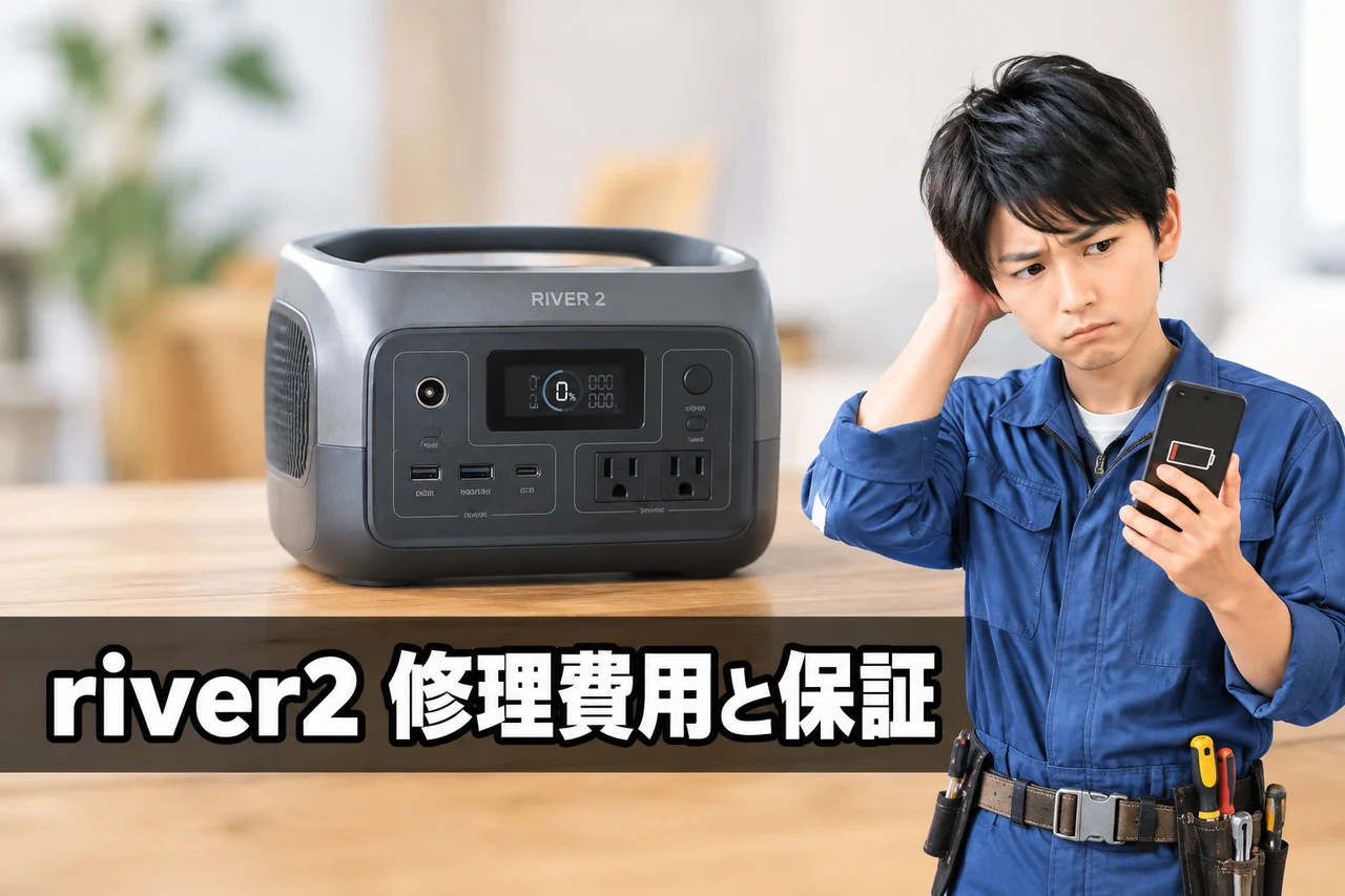 EcoFlow RIVER 2の修理費用と保証・サポートをイメージした写真風の画像