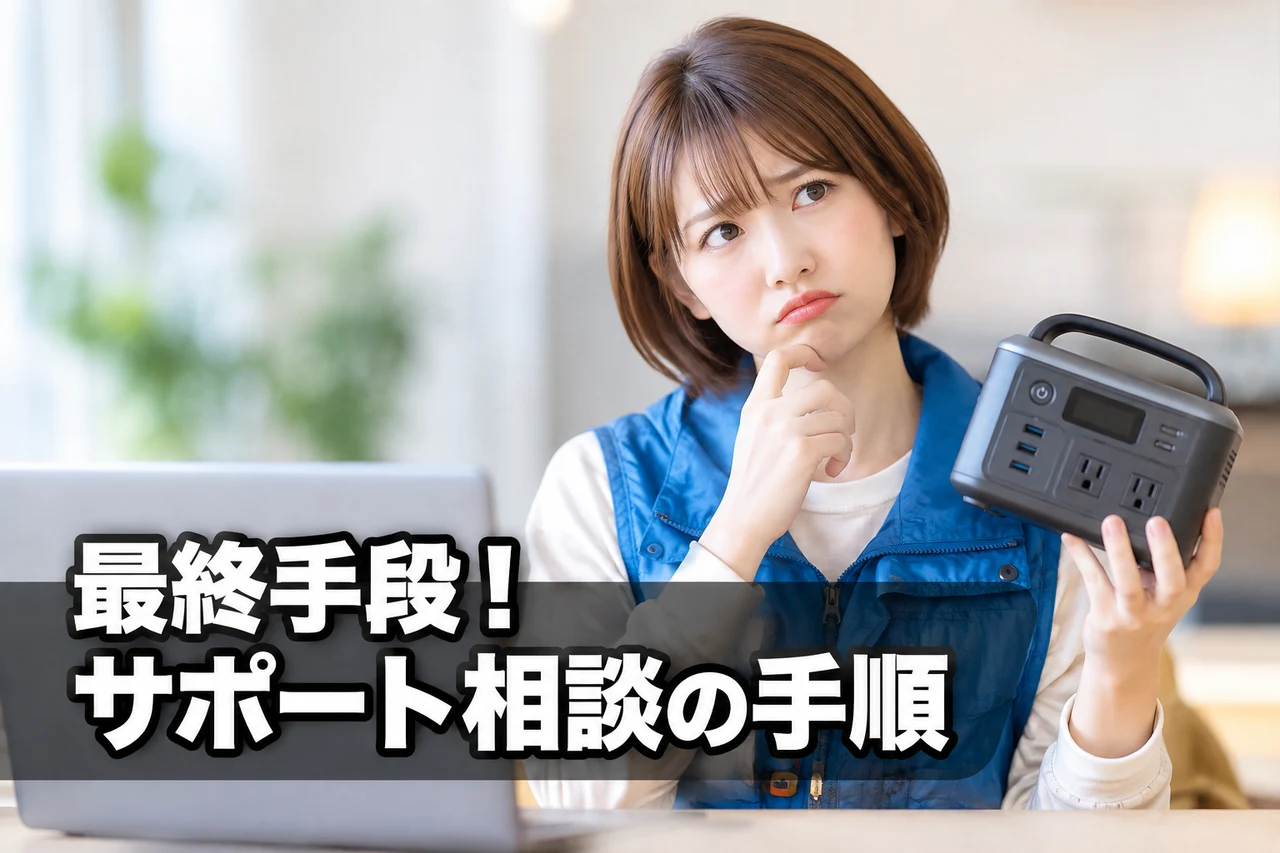 EcoFlow RIVER 2が直らないときのサポート相談手順をイメージした写真風の画像
