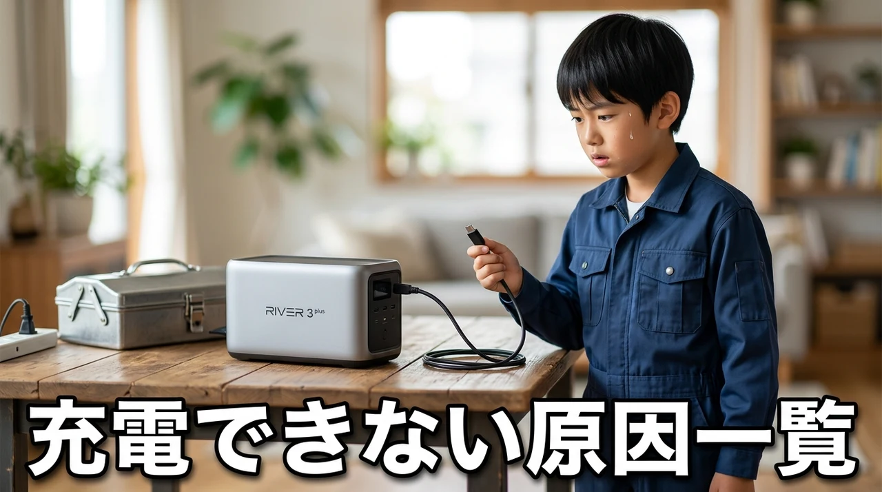RIVER 3 Plusが充電できない原因一覧をイメージした写真風の画像