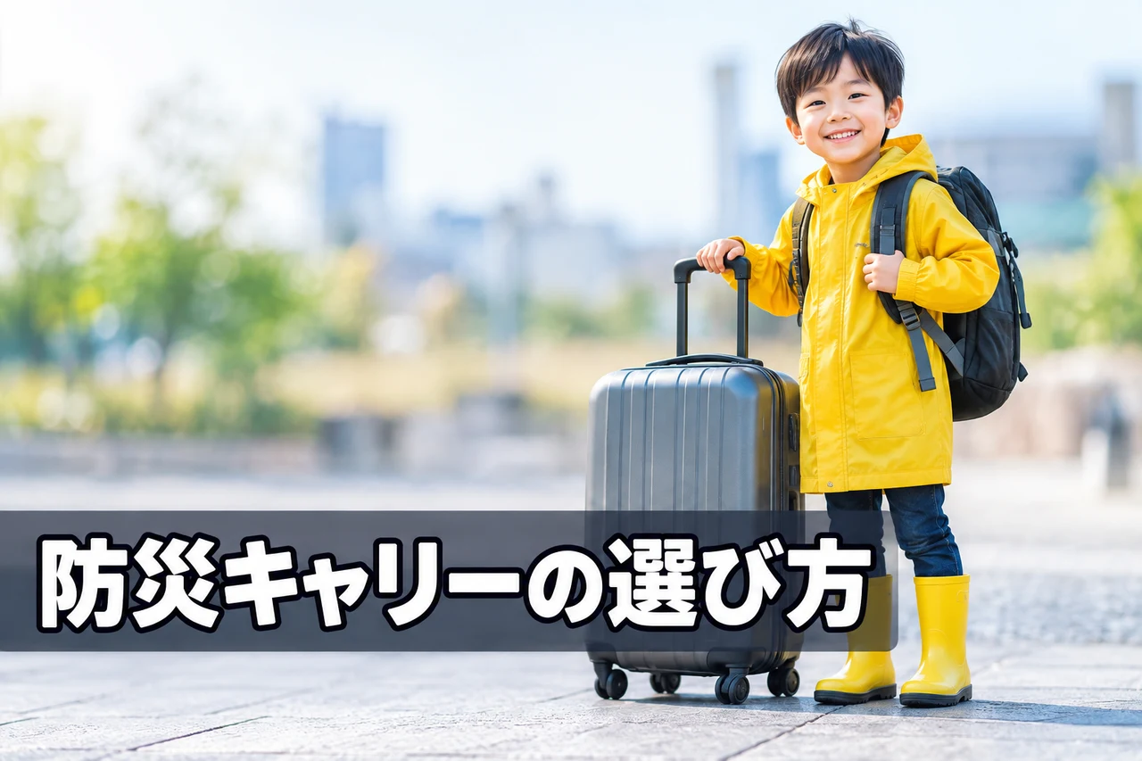 防災グッズ用キャリーケースの選び方をイメージした写真風の画像
