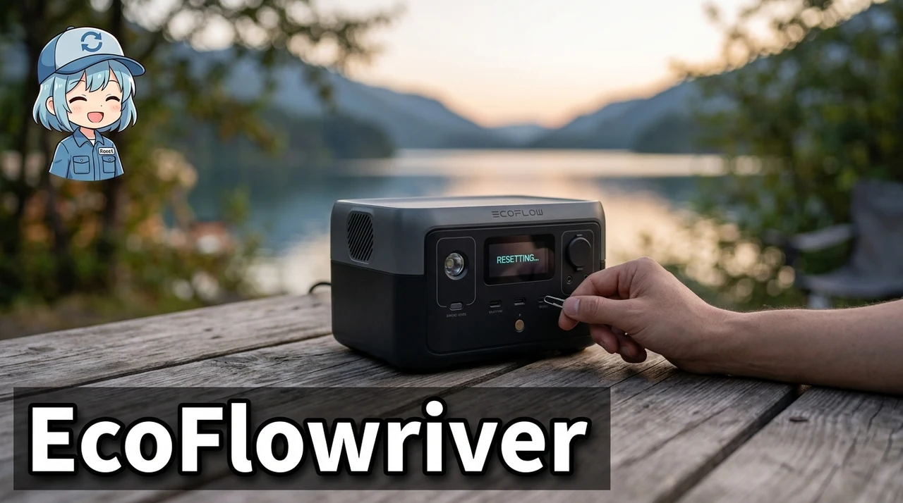 EcoFlow river 3のリセット方法を症状別に解説をイメージした写真風の画像